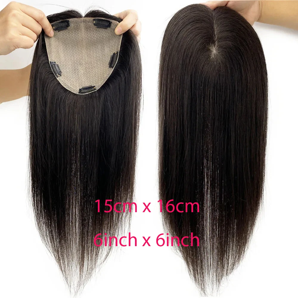 24inch Long Virgin European Human Hair Topper Silk Base For Women Silk Top Toupee Natural Black Hair Piece  12x13cm15x16cm