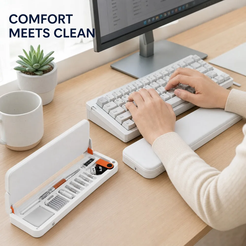 Multifunction Keyboard Wrist Rest 22PCS Electronics Cleaning Tool Kit for Keycaps Screen Earbuds Ports Laptop and Phone