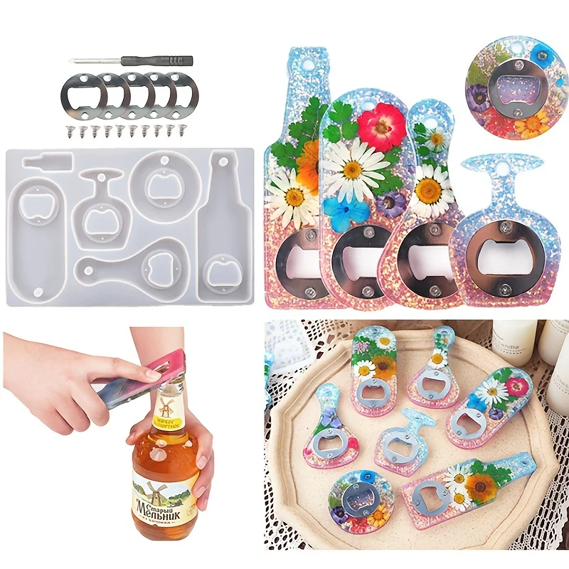 DIY Crystal Resin Gel Dripping Beer Wrench Bottle Opener Dry Flower Gel Dripping Mirror Silicone Mold