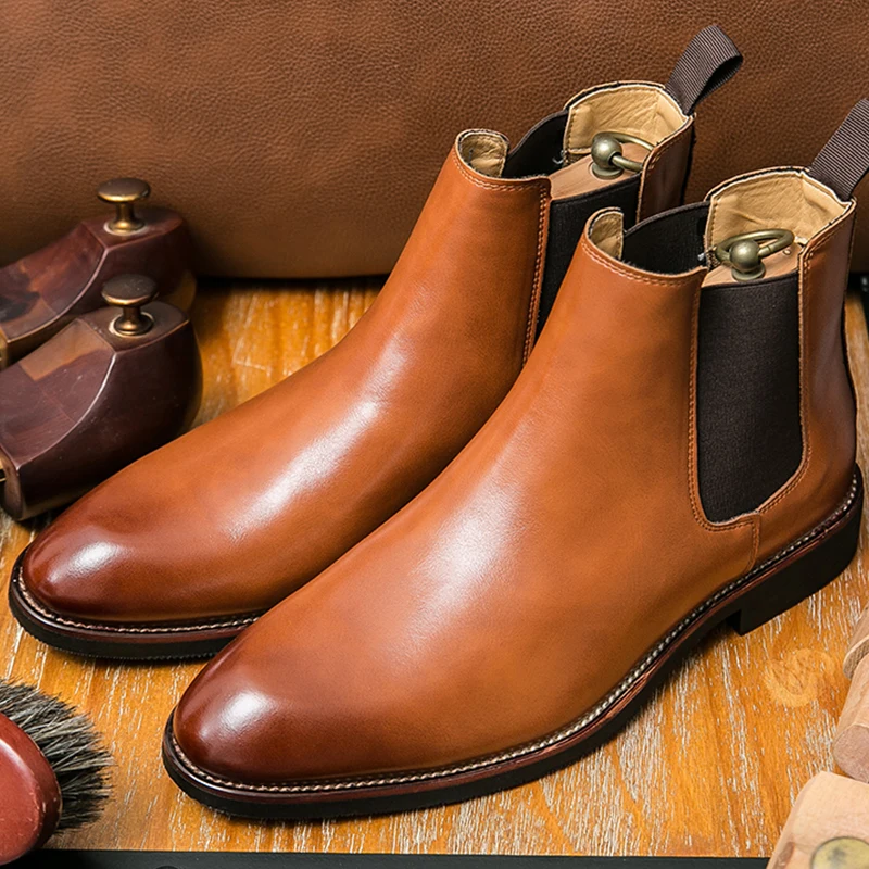 

Winter Ankle Leather Boots Men Britain Retro Chelsea Boots Men High Quality Social Formal Leather Shoes Classic Men's Dress Boot
