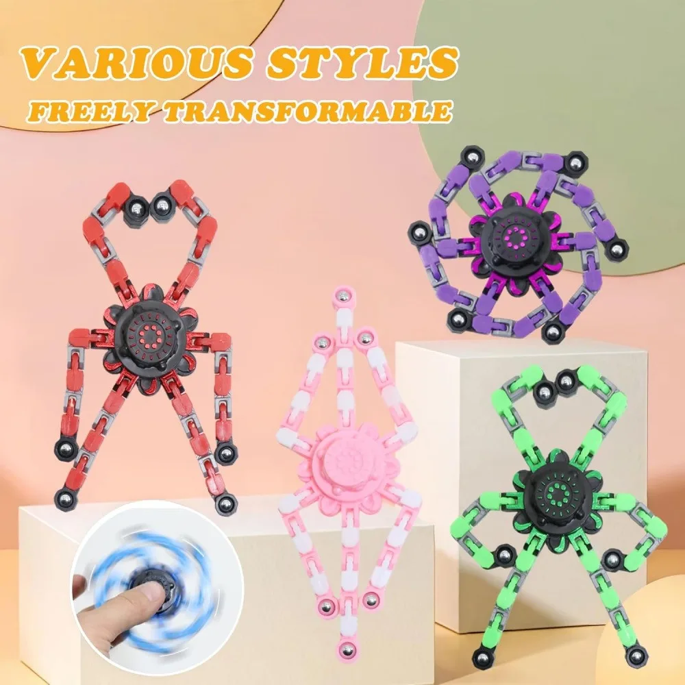 2 Pcs DIY Transform Mechanical Fidget Spinner, Deformable Chain Robot Fingertip Gyro, Novelty Stress‑Relief Fidget Toy, Assorted Random Colors