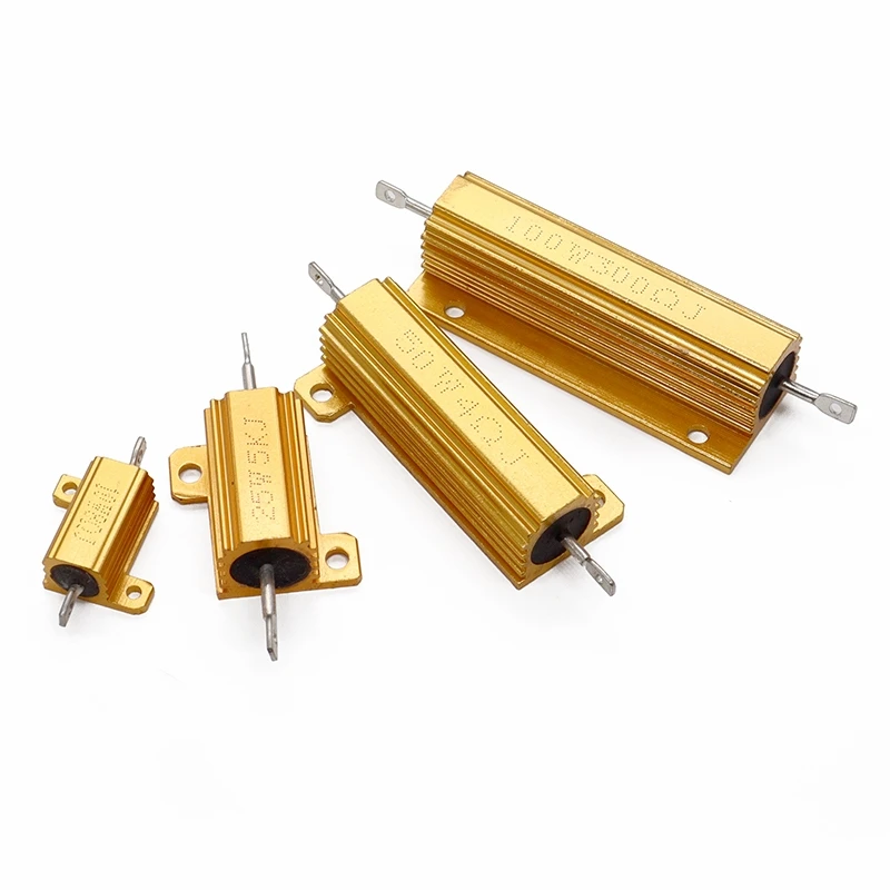 

1PCS RX24 gold aluminum shell resistor 10 cooling 25/50/100 W high power 0.1/4/5/8/10/20R/500ohm