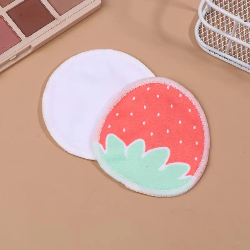 10개/세트 메이크업 리무버 패드 도구 더블 레이어 딸기 프린트 세척 가능 재사용 가능한 페이셜 클리닝 코튼 메이크업 도구