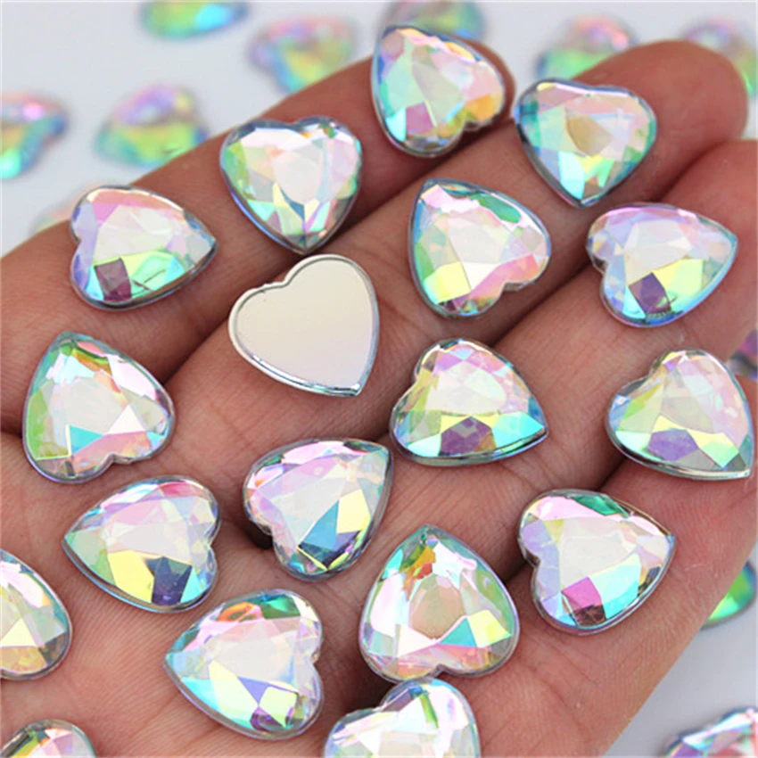 Cong Shao 50pcs 14mm Acrylic Heart Rhinestone Applique Stones And Crystals Gems Flat Back DIY Jewelry Accessories ZZ700