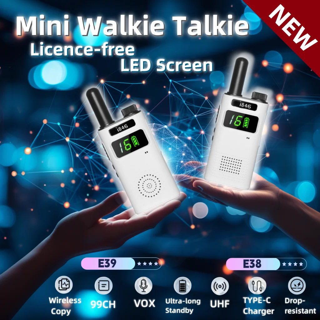 New Mini White Free-license Walkie Talkie E38 Passed CE PMR FRS Led Display Communication Two Ways Radio