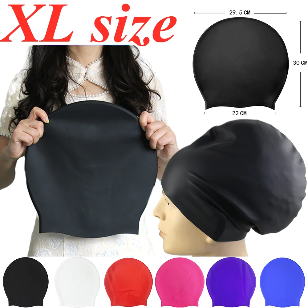 

Adults XL Size Waterproof Silicone Swim Hats For Long Hair Multiple Hair Women Men High Elastic Flexible Protect Ears Hair Caps
