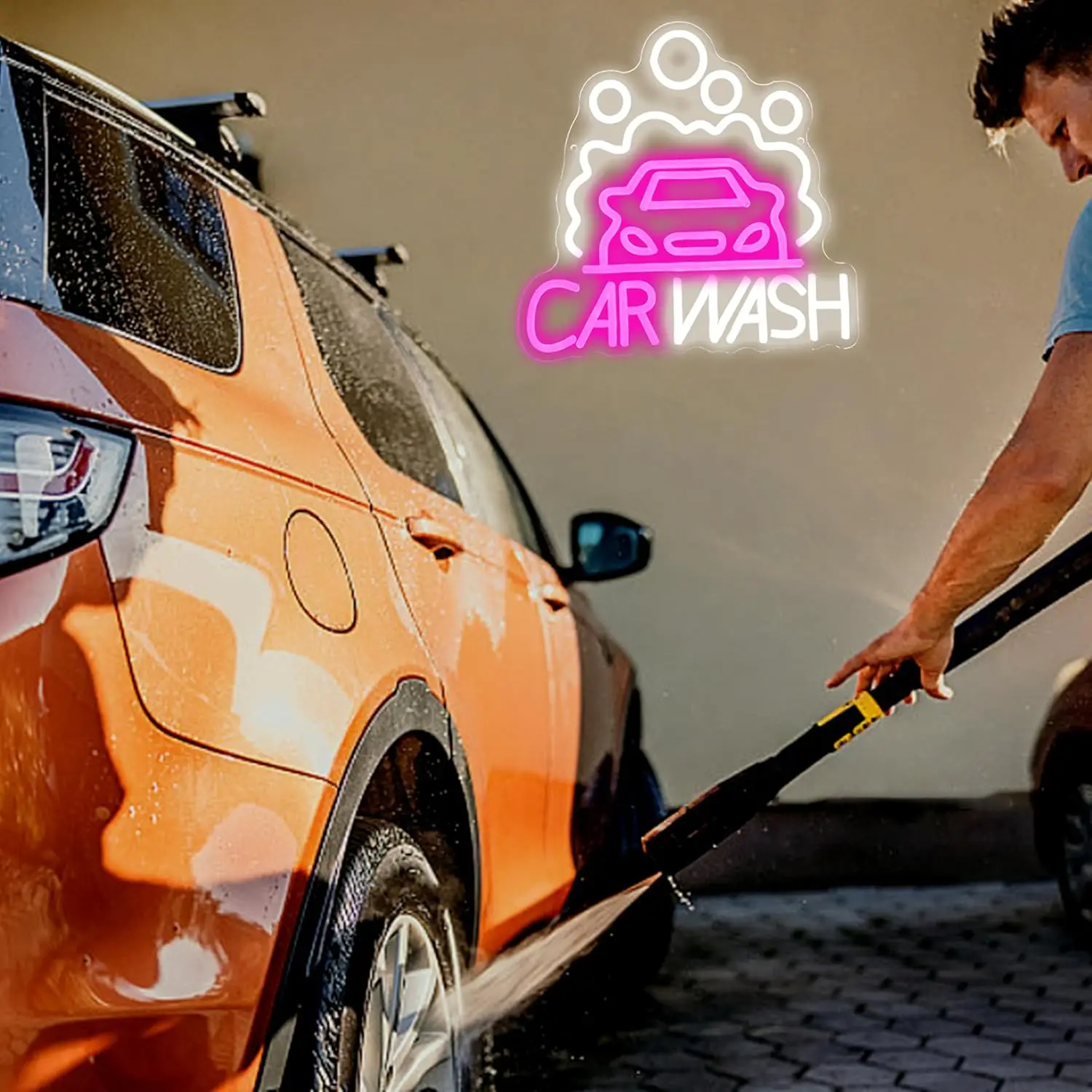 Car Wash Neon Sign Sedan LED Neon Light USB Dimmable for Party Gas Station Service Area Auto Repair Shop Car Show Wall Decor