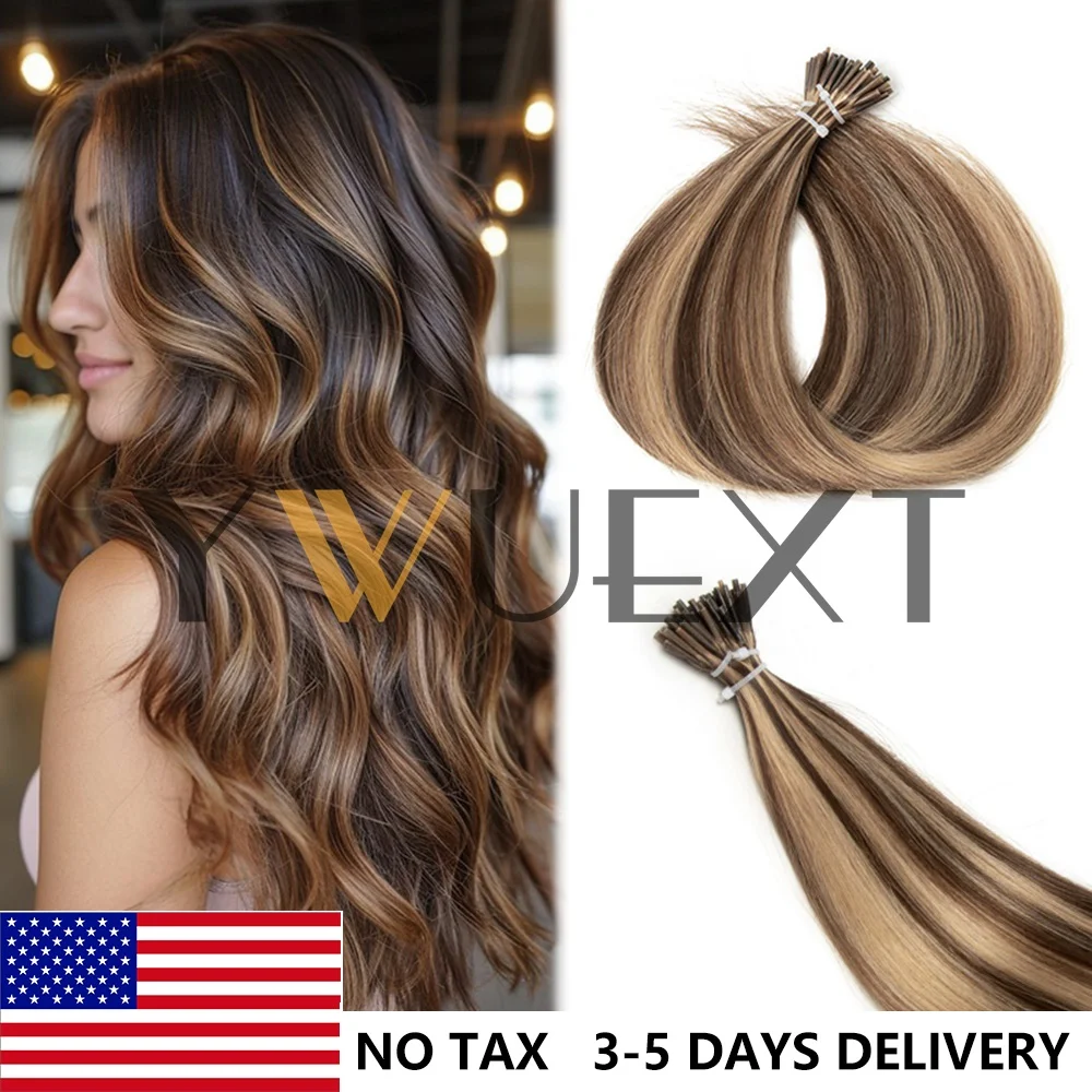 

Натуральные прямые волосы для наращивания I-Tip, 12-20 дюймов, с микро-кольцами, прямые, с блондинистыми кончиками, 50 шт./упаковка