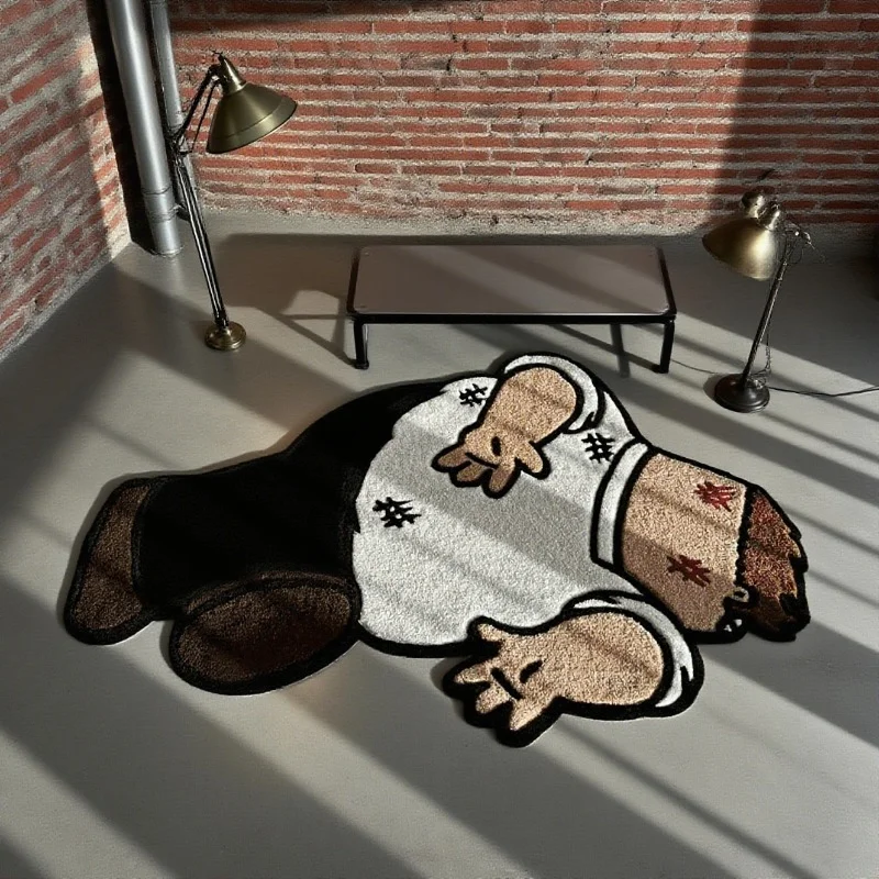 VIKAMA Funny Cartoon Character Shaped Rug Irregular Fluffy Floor Mat Creative Novelty Doormat Bedroom Gaming Room Decor Carpet