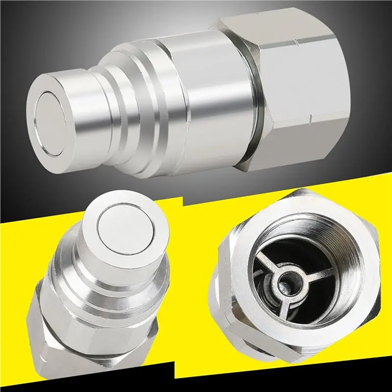 A02F-2 Set 3/4Inch NPT Skid Steer Flat Face Hydraulic Quick Connect Couplers/Couplings Set W/Dust Caps