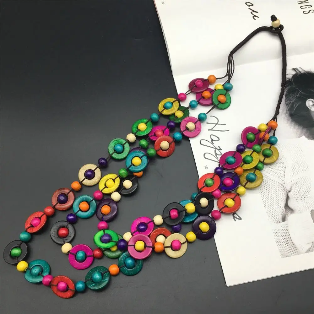 Statement Multi Layer Color Bib Beads Ethnic Customs Pendant  Necklace Neck  Jewelry Wood Necklace