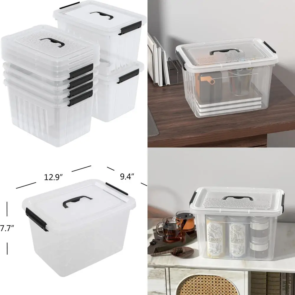 

Прозрачные пластиковые коробки для хранения с защелкой, емкостью 12 литров, набор из 6 шт.