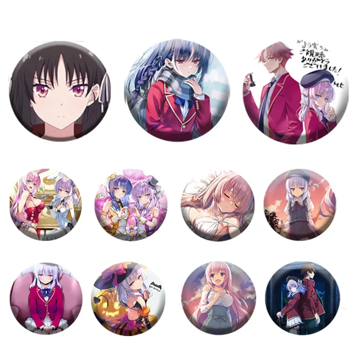 60MM Tinplate Creative Horikita Suzune Ayanokouji Kiyotaka Costumes Badge Adorable Aesthetic Accessories Hobby Collectibles