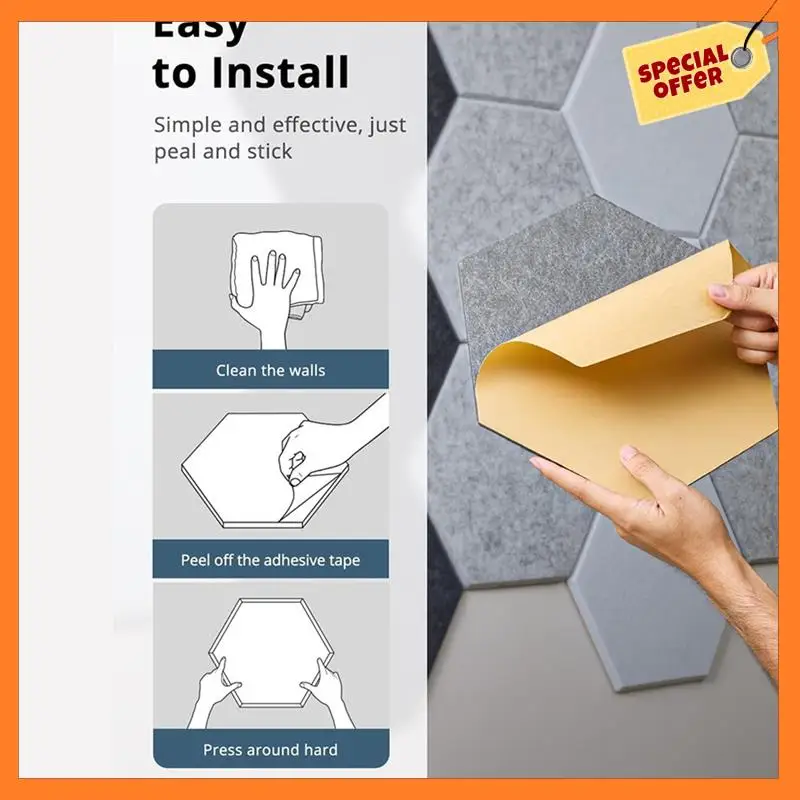 

AD08-12 Hexagon Acoustic Panels For Soundproofing, Self-Adhesive 12In X 10In X 0.4In Wall Panels For Recording Studio, Office B