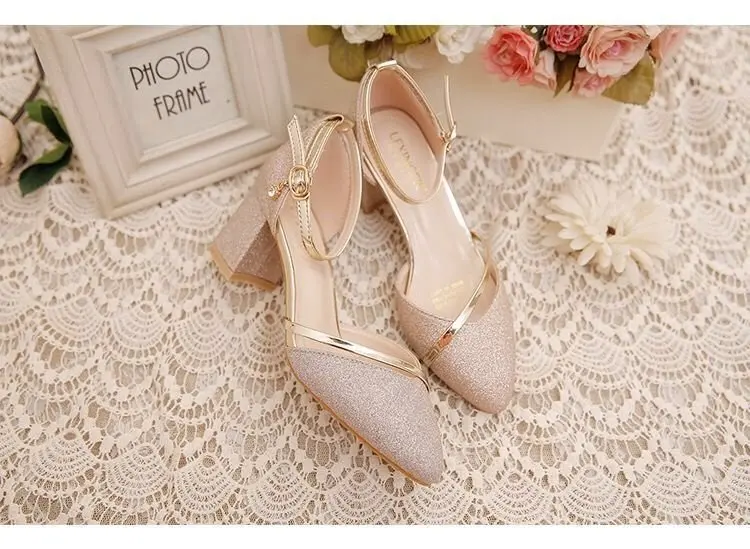 Mode Frühjahr und Sommer Schwarze Schuhe mit hohen Absätzen Damen Hochwertige Silber Hochzeit Schuhe mit hohen Absätzen Damen Gold Party Pump – Detail 14