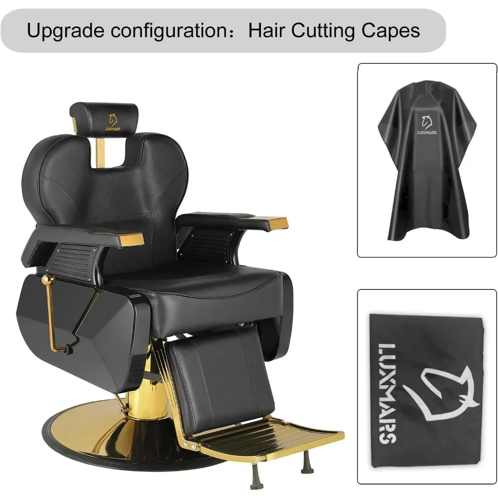 Hidráulica giratória ouro PVC cadeira de couro, 360 ° giratória, barbeiro cadeira, Salon Stool, 440lbs Capacidade Peso, Mobiliário de salão, barbearia cadeira