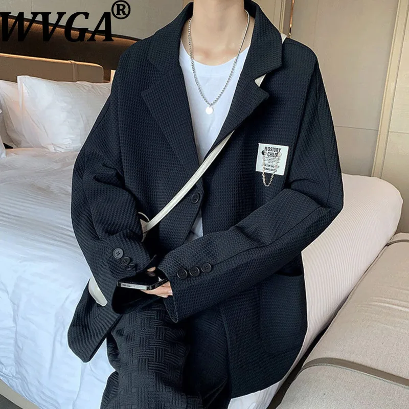 

WVGA весна осень новые мужские уличные костюмы с отложным воротником пальто нишевые шикарные повседневные негабаритные куртки с длинными рукавами Ins W15373