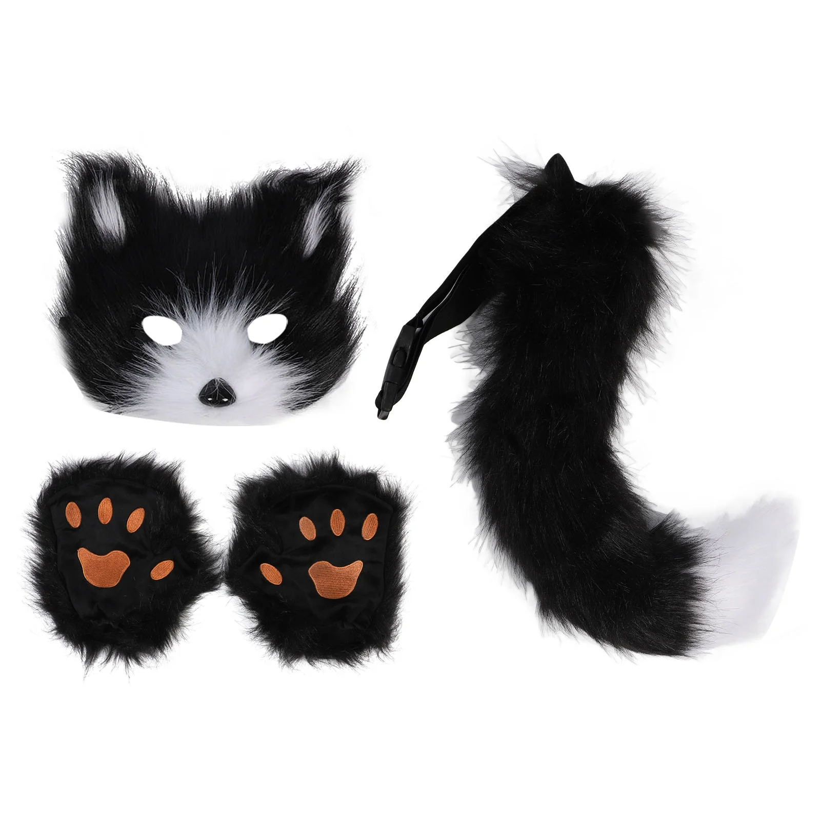 

Fluffy Plush Fox Face Cover Gloves Tails Set Soft Skin Friendly Faux Fur Cosplay Accessories Animal Tail for Women And Girls