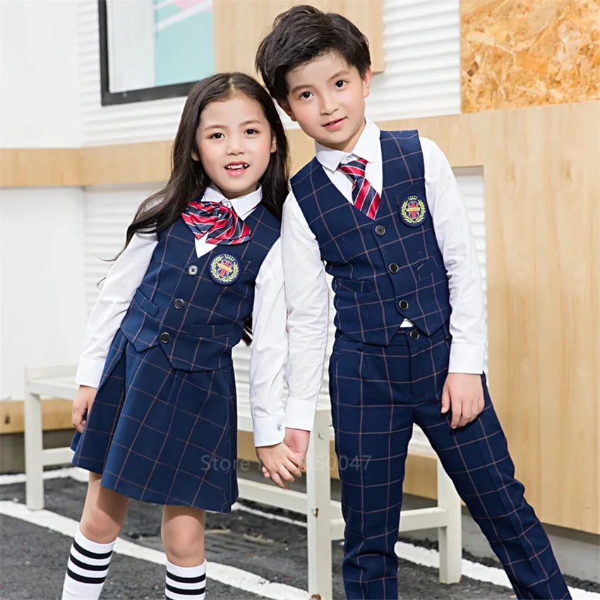 Kinderen Koreaans Japans Kleuterschool Basisschool Uniform Jongen Meisje Academicus Navy Kawaii Vest Vest Stropdas Kleding Set Pak