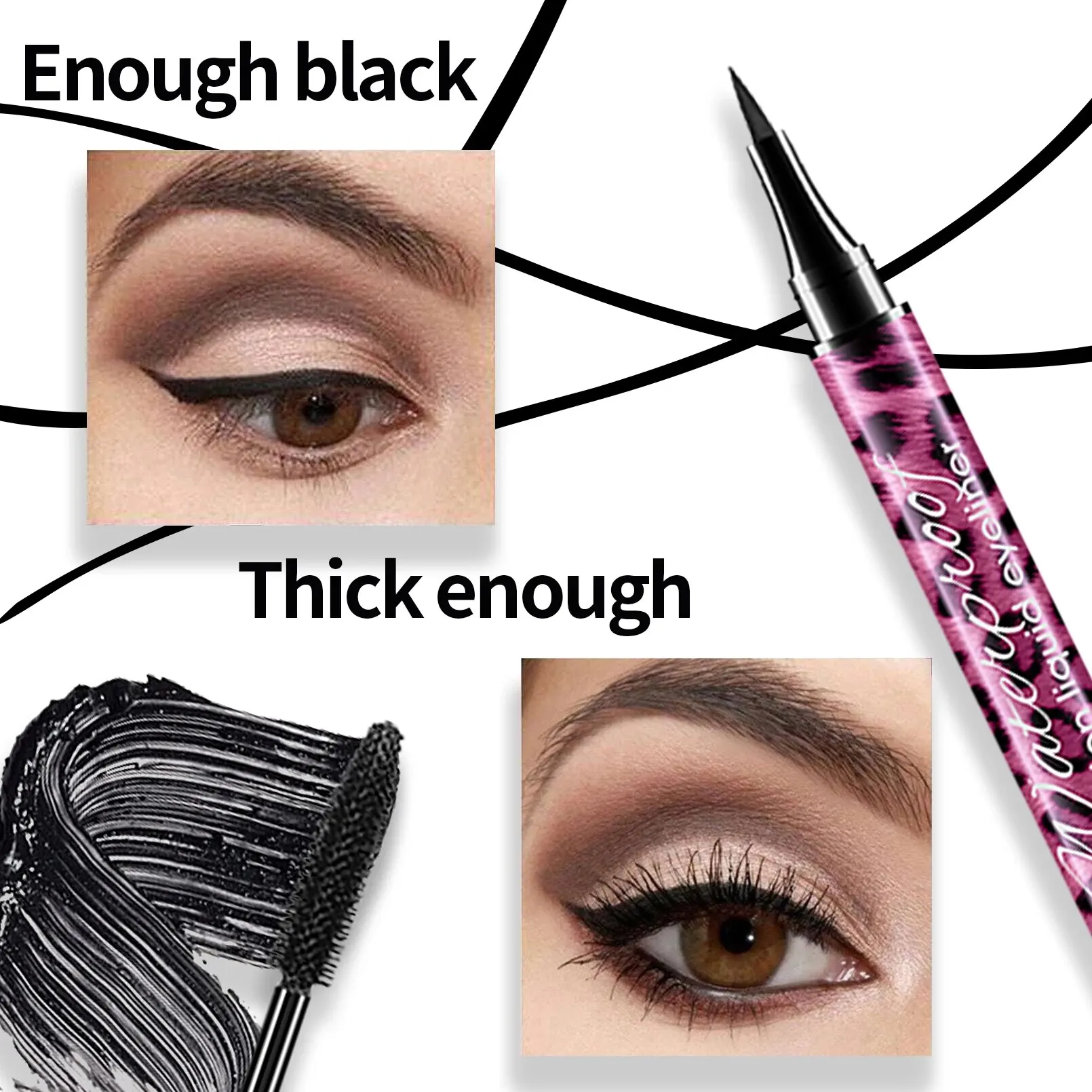 YANQINA Liquid Eyeliner Pencil 4D Waterproof Mascara Set Cosmetics Eye Liner Thick Curling Mascara Eyebrow Pencil Eyes Makeup