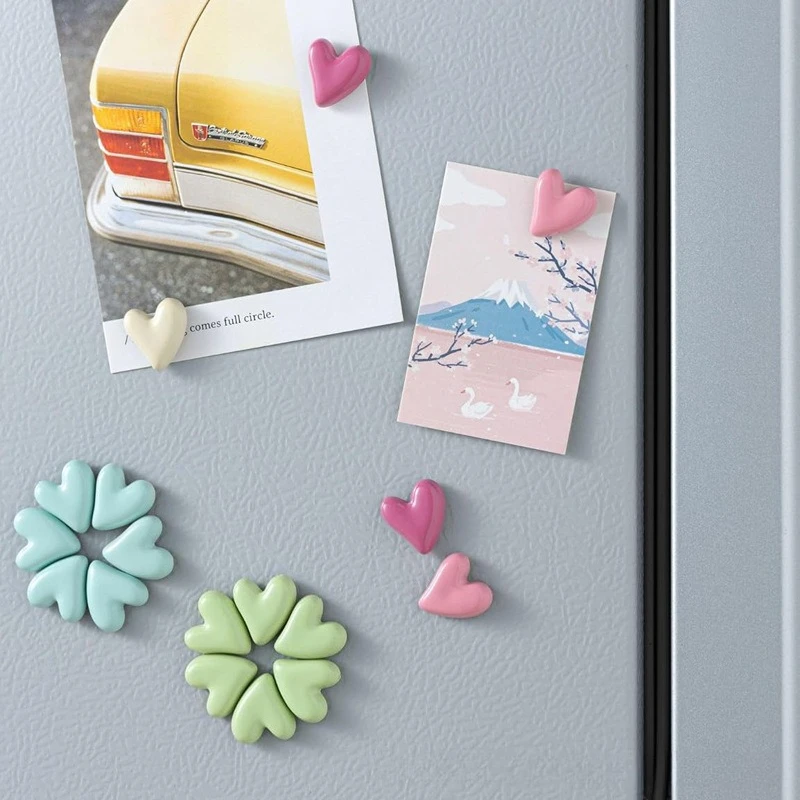 6pcs Heart-shaped Fridge Magnets Cute Solid Color Resin Refrigerator Magnets Sweet Love Photo Note Holder for Kitchen Home Decor