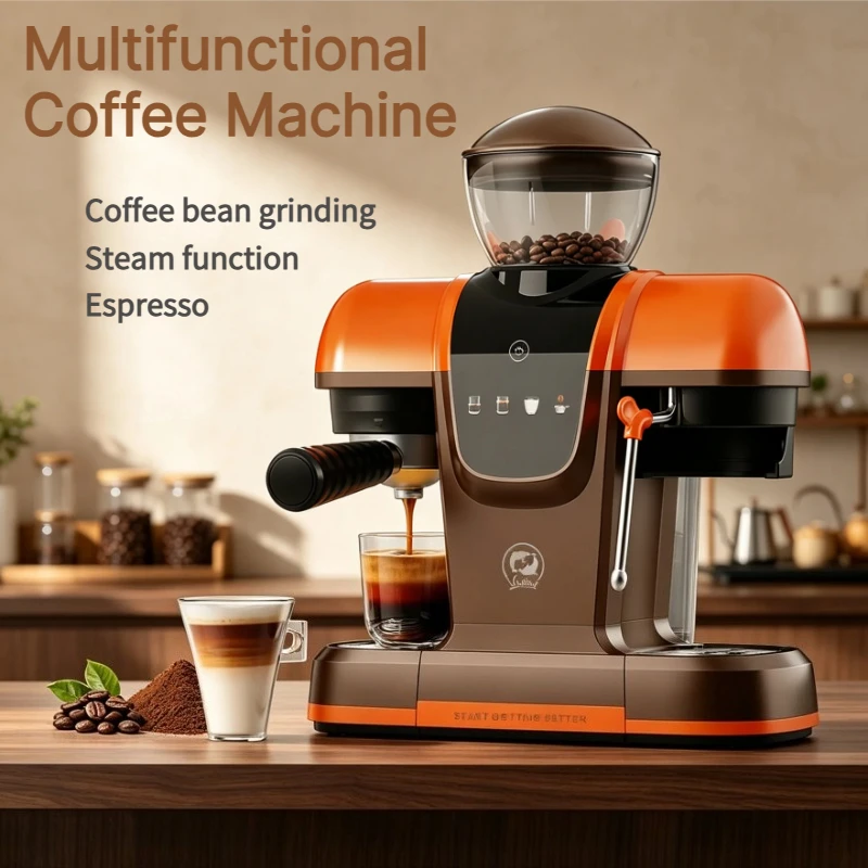 20Bar Multifunctional Coffee Machine  Built-in Grinder Milk Frother Steam Wand For Latte Cappuccino