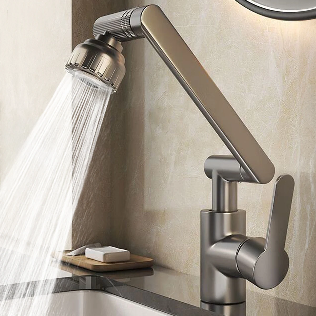 

Mechanical Arm Universal Faucet Bathroom Kitchen Splashproof Faucet Bathroom Countertop Basin Hot and Cold Tap Faucet Accessorie