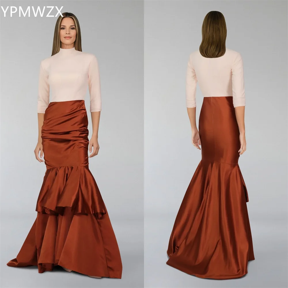 Customized YPMWZX High Collar Mermaid Floor length Skirts Layered Draped Bespoke Occasion Dresses