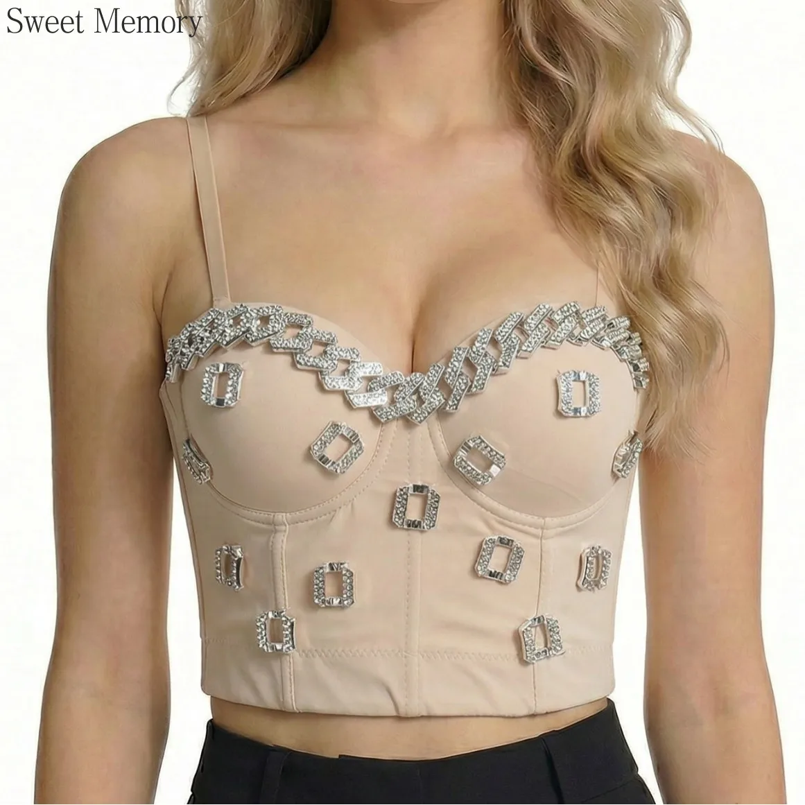 S959 Sweet Memory Girl Stage Chinese Folk Dance Strapless Corset Camisole Tight Fitting Elastic Top with Diamonds Clothes