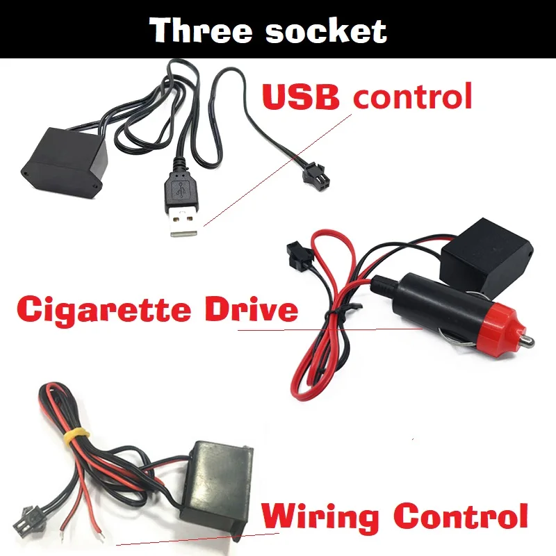 

1PCS Car Interior Led Decorative Lamp 5V USB Driver 12V Wiring control 12V Cigarette Drive EL Wiring Neon Strip