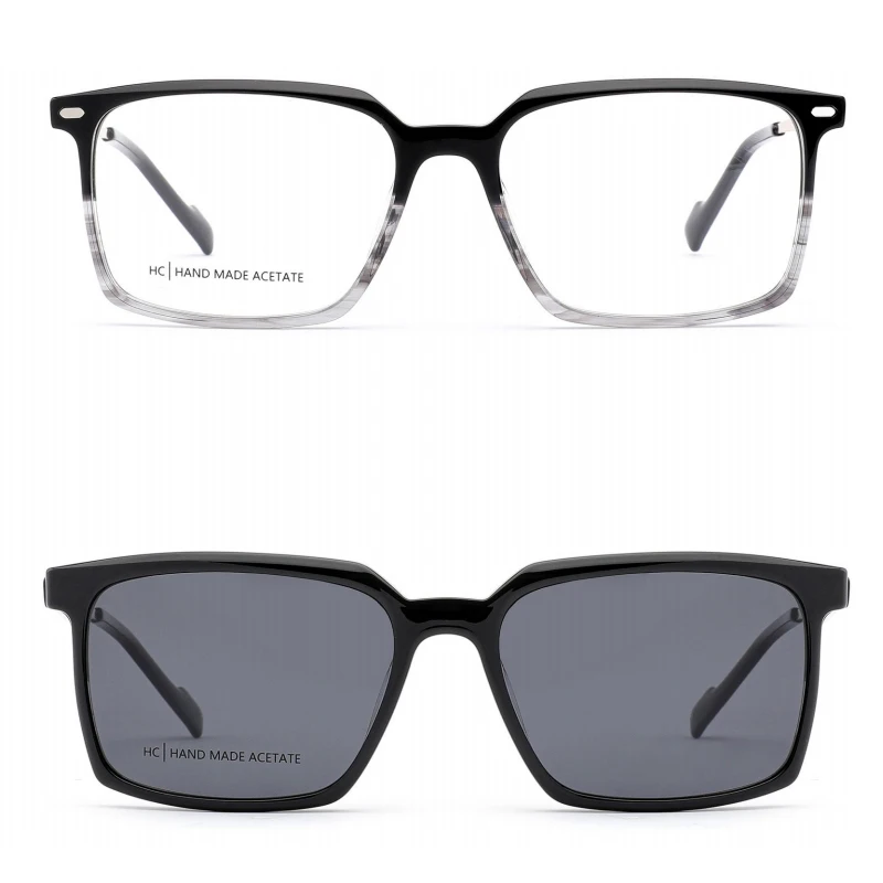 Ceofy Acetate Men Fashion Square Glasses Frame Retro Polarized Sun Clip Magnet Optical Prescription Eyeglasses Frame Handmade