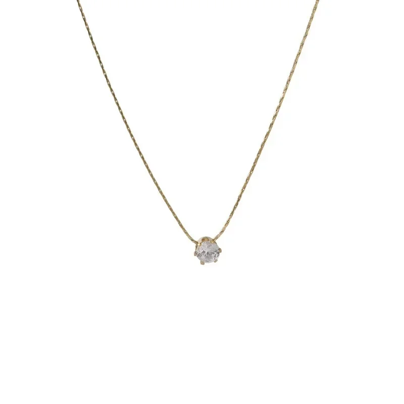 New Temperament Little Zircon Pendant Necklace for Women Classic Simple Gold Color Stainless Steel Chokers Jewelry Colorfast
