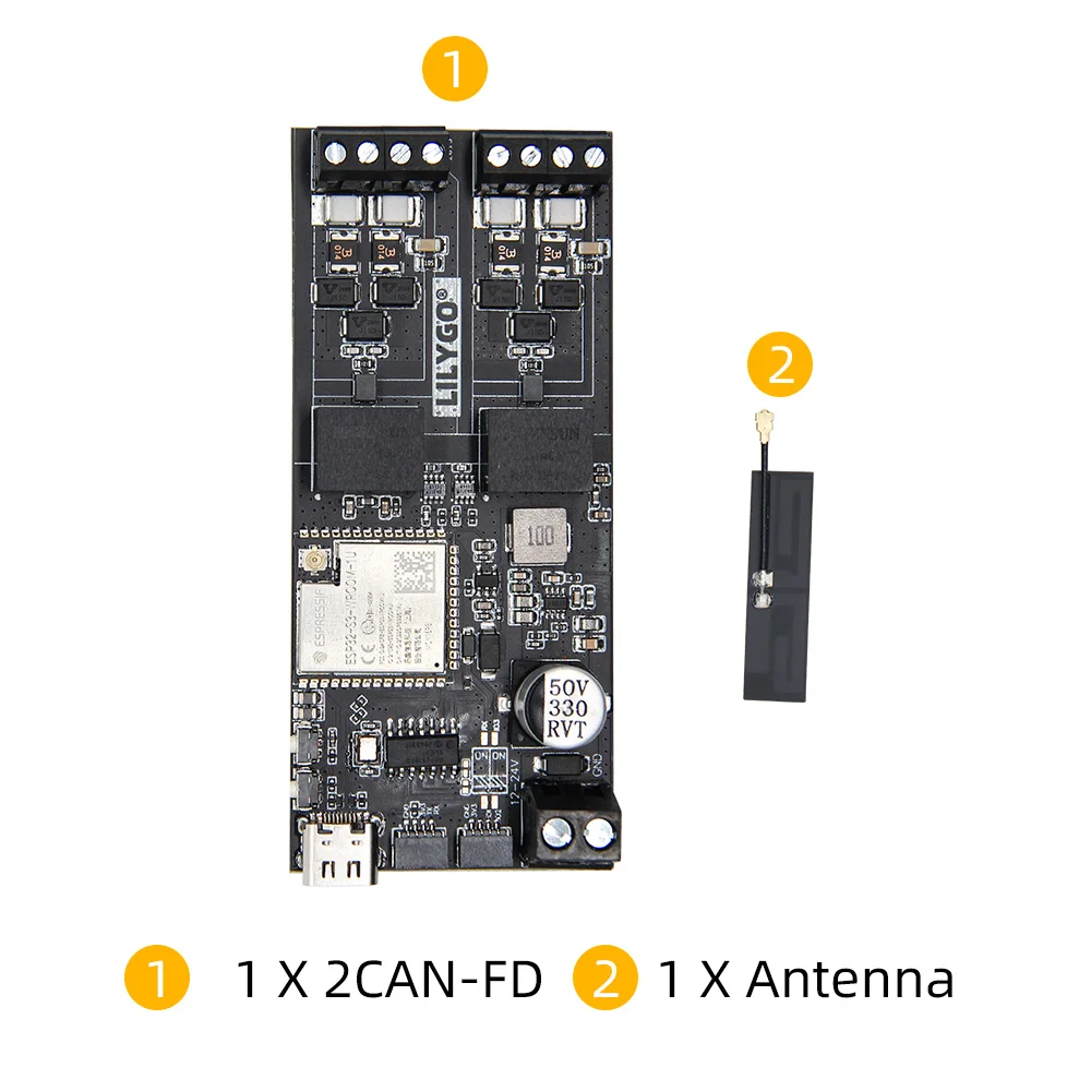 LILYGO ® T-2CAN ESP32-S3 Entwicklungsboard Stand-Alone CAN FD Controller mit SPI-Schnittstelle 16MB FLASH / 8M PSRAM Drahtloses Modul