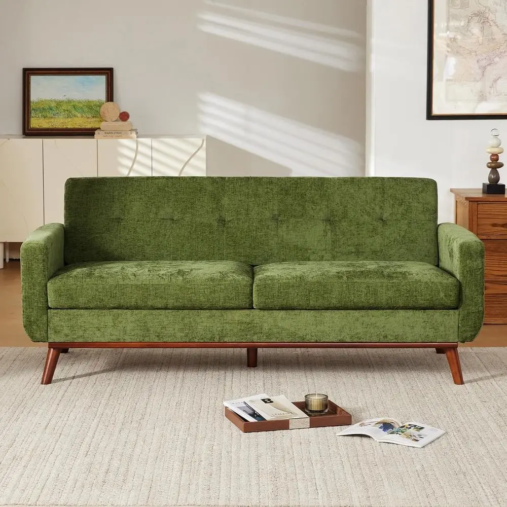 

W Loveseat Sofa Chenille Couch for Living Room, Small Sofa Olive 2 Seater Office Couch for Small Spaces Mid Century Modern, Easy