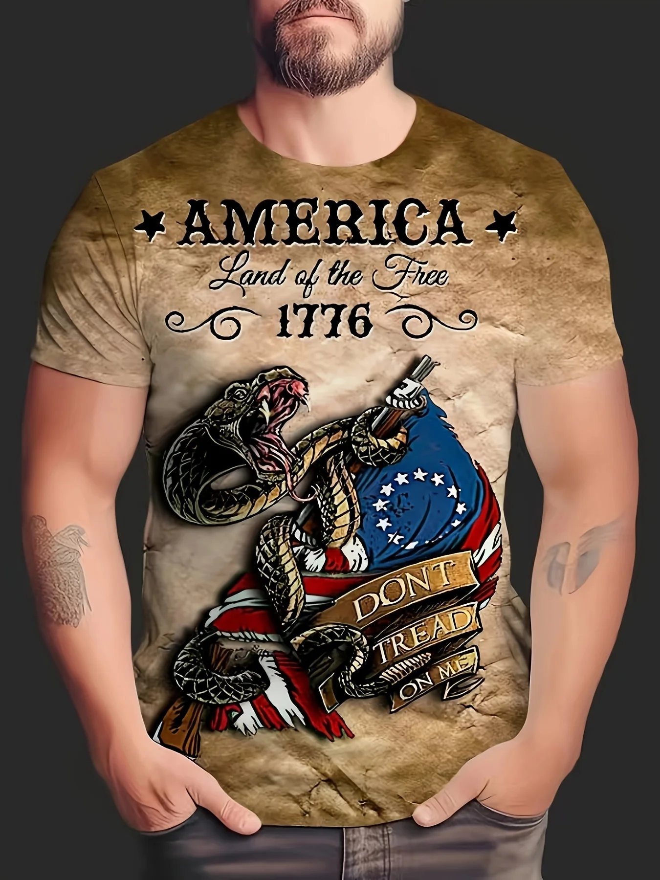 VintageT-Shirt For Men Snake USA Flag Graphic T Shirts Printing Tees Short Sleeve T Shirts Outdoor Oversized Men's Clothing Tops