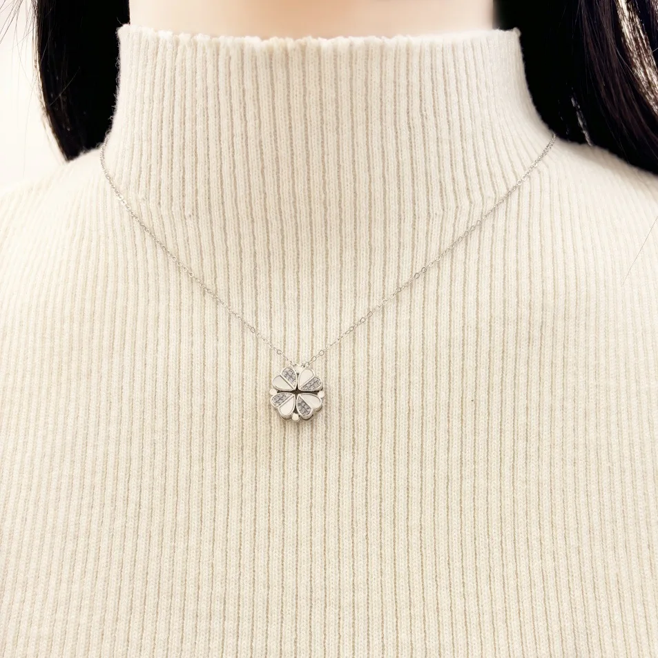 Four-leaf shell necklace double strap chain women's light luxury love superior sense clavicle chain S925 pure silver jewelry