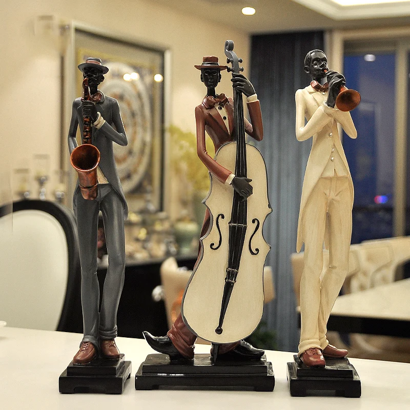 Modern Resin Black Band Decoration Music Musicians Crafts Restaurant Bar Statues Home Livingroom Table Figurines Ornaments Art