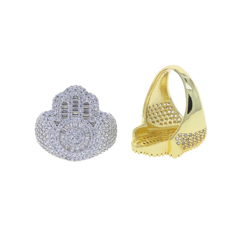 Iced Out Micro Pave 5A Cubic Zirconia Cz Band Rings Bling Hand Shaped Hip Hop Punk Finger Jewelry for Men Women