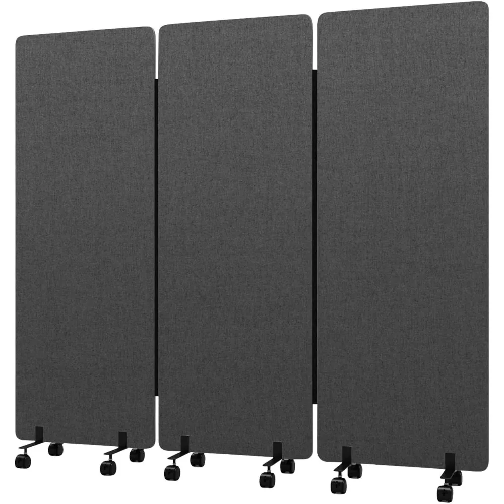 Room Divider with Wheels, 66in Office Dividers for Sound Proofing & Reducing, 3 Panel Sound Proof Dividers for Office Partitions