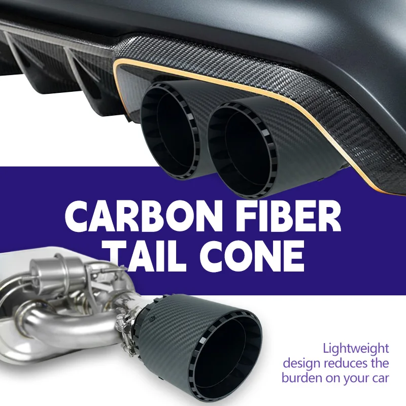 

Modification of car exhaust pipe with carbon fiber tailpipe and installation of stainless steel tail fin pipe for aesthetic deco
