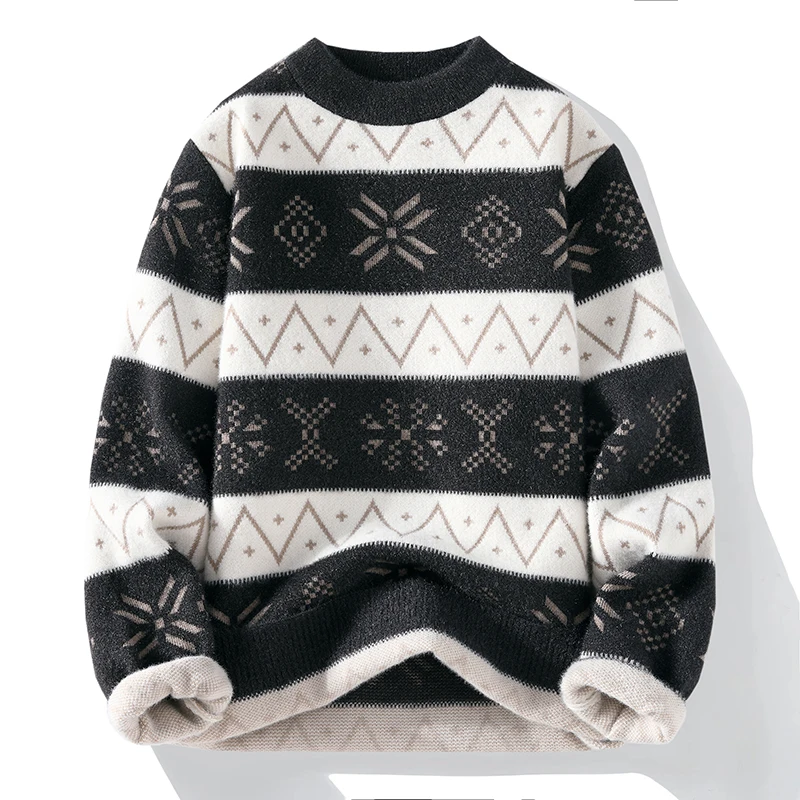 

Trendy Men's Knitted Sweater Thiened f High Collar Mink Velvet Autumn Winter New Sle Faionable Geometric Pattern Lon...