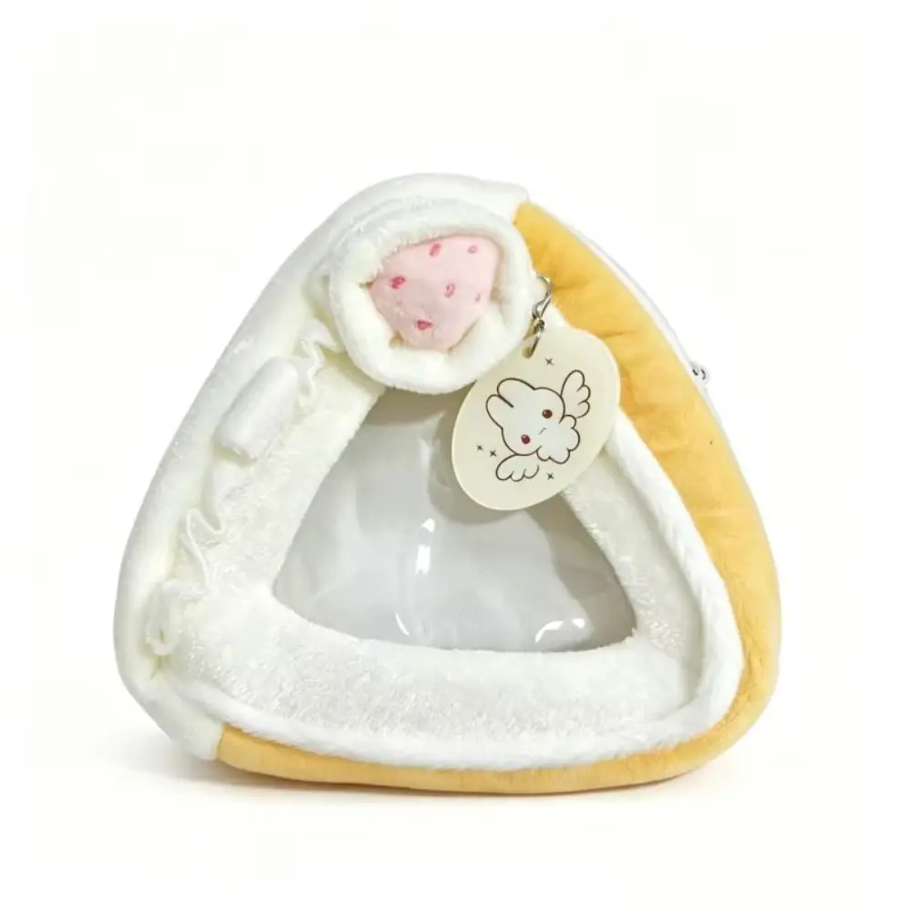Transparent Strawberry Cake Storage Bag with Clear Window Protector Case Heart Kaychain Zipper Hanging Storage Bag Student
