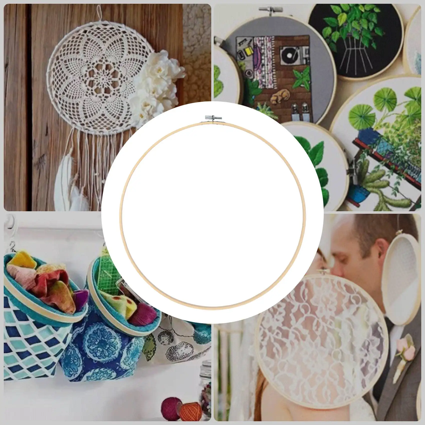 AA73 3 Pieces 14 Inch Embroidery Hoops Wooden Round Adjustable Bamboo Circle Cross Stitch Hoop Ring For Art Craft Handy Sewing