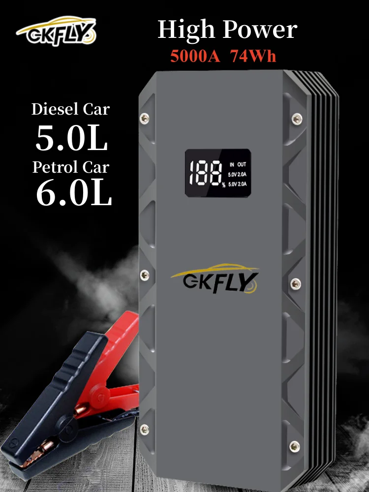 GKFLY Wysokiej Mocy Rozruchowywacz Samochodowy 9000A 5000A 3000A Przenośne Urządzenie Rozruchowe Power Bank Booster Akumulatora Samochodowego do Samochodów Benzynowych — zdjęcie 2