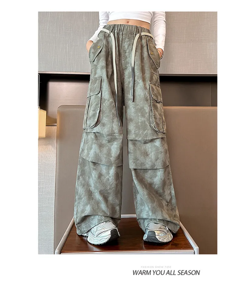 Baby Girl Pants 2024 New Girls Pant Loose Cargo Casual Pants Medium and Large Children Spring and Autumn Camouflage Fashion Pant image 3