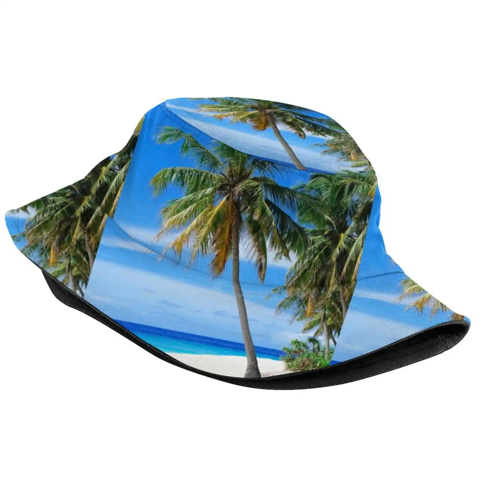 Tropical Summer Palm Tree Beach Sun Cap Fisherman Hat Bucket Hats Aqua Blue Tropical Ocean Tropical Beach Tropical Island Beach