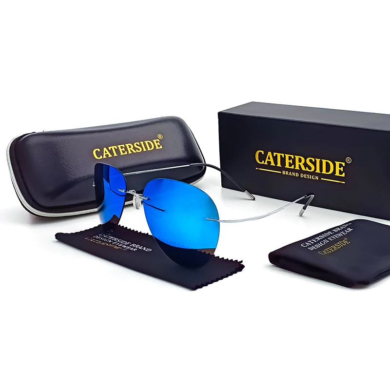 Caterside Pilot Polarized Sunglasses Men Rimless Titanium Alloy Ultralight Sun Glasses Women Driving Sports Fishing Summer Style