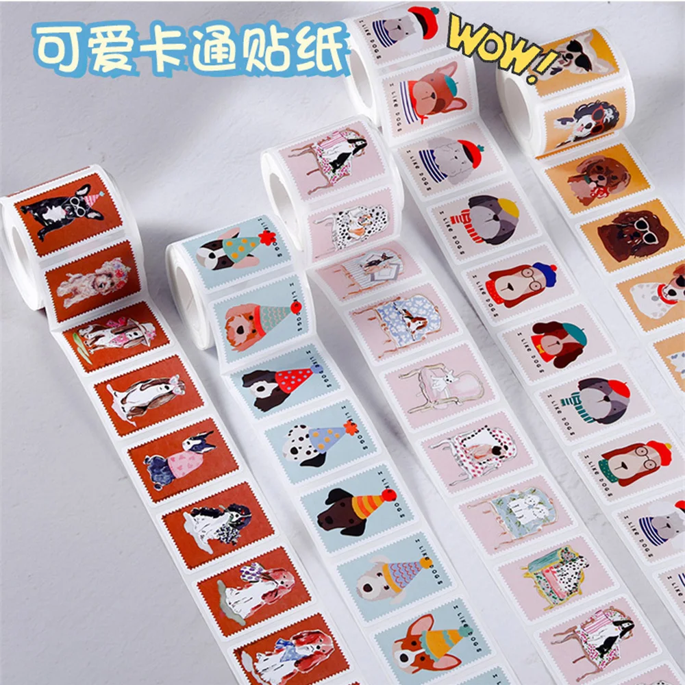 200 Stuks/Rol Cartoon Retro Schattige Hond Afdichting Sticker Diy Pvc Laptop Stickers Decoratie Stiker Beloning Cadeau Speelgoed