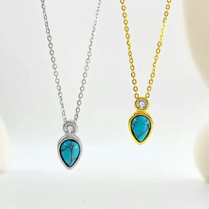 

Ожерелье с подвеской в виде капли воды из стерлингового серебра 925 пробы с бирюзой, женский минималистичный аксессуар высокого класса