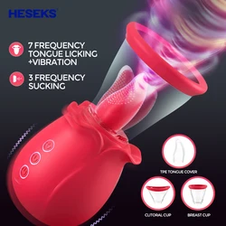 Heseks Rose Vibrator with Sucking Cup Tongue Licking Clit Sucker G Spot Vibrator Clitoris Nipple Stimulator Sex Toys For Women